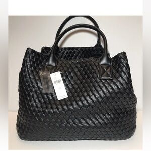 Anthropology Vegan Leather Woven 2 Handle Tote Bag Purse Handbag NWT Super Nice